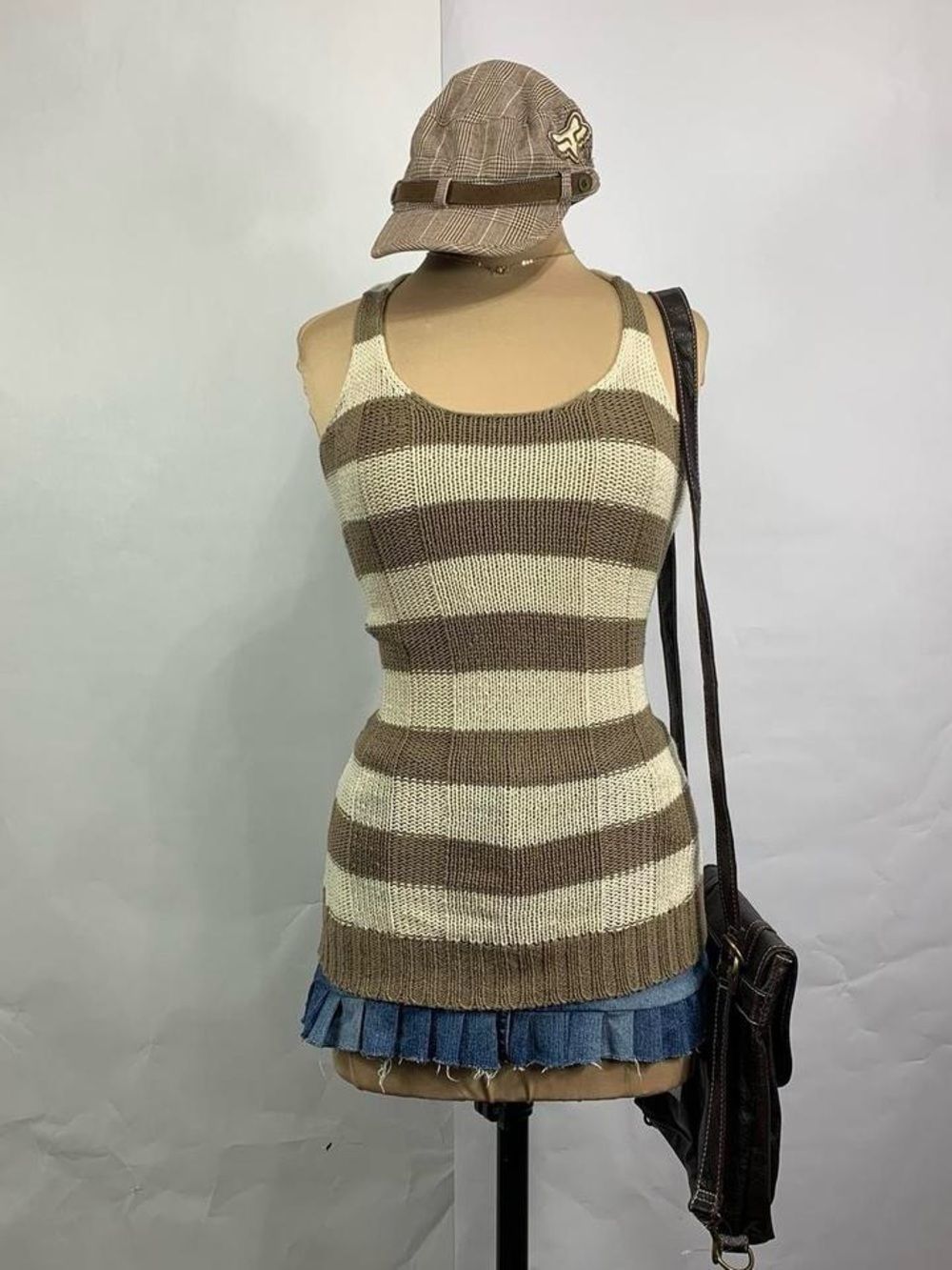 Wet Seal Striped Sweater Tunic Tank Top Dress Earth Tone Indie Fairy M